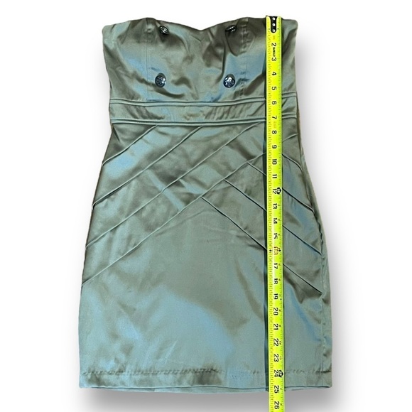 Rhapsody NWT Womens Olive Green Body-Con Strapless Military Mini Satin Dress S/P - Picture 8 of 11